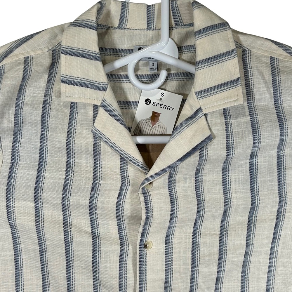 Sperry Men's Camp Collar Textured Shirt Blue White Striped Small New